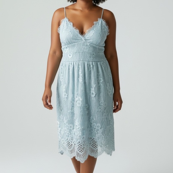 no brand Dresses & Skirts - Elegant Lace Midi Dress in Light Blue